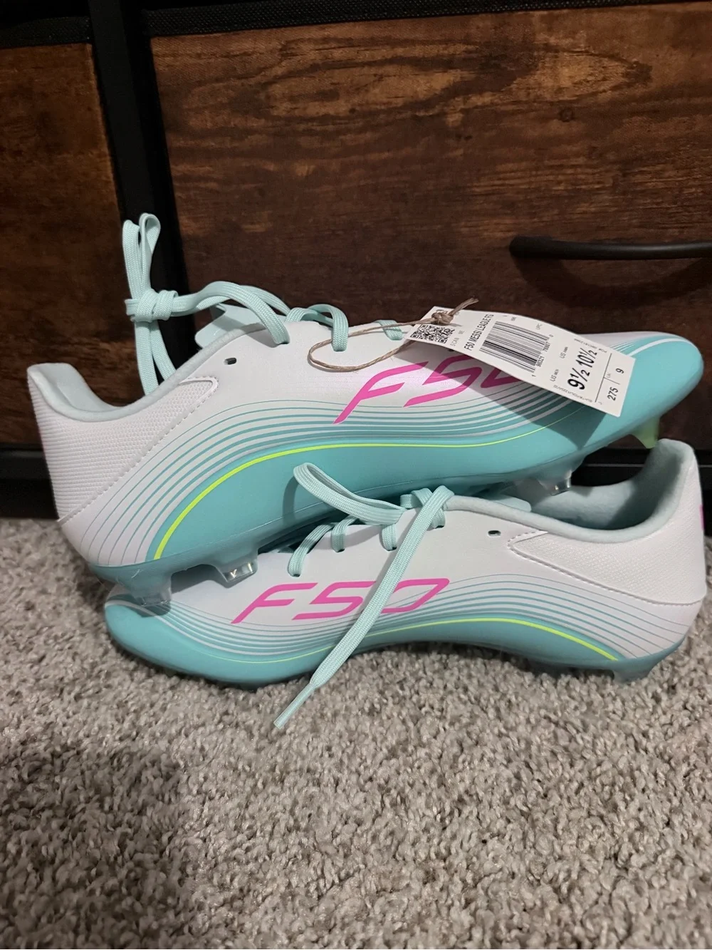 adidas Women’s White Mint Soccer Cleats with Pink Accents